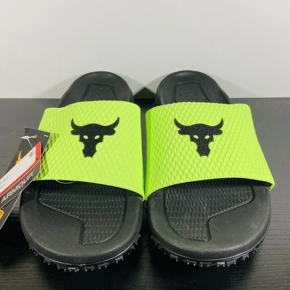 Mens Under Armour Project Rock‎ Green Slides Strap Sandals 3025237 Size 9